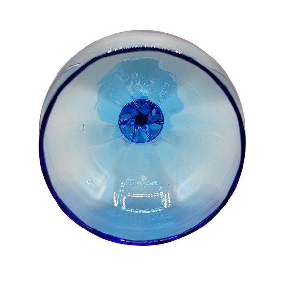 Empoli Optic Blue Glass Goblet Twisted Stem Oversized Tall Italian MCM 1960s - Picture 4 of 6